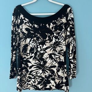 St. John Black and Tan Abstract Floral Long Sleeve Top
